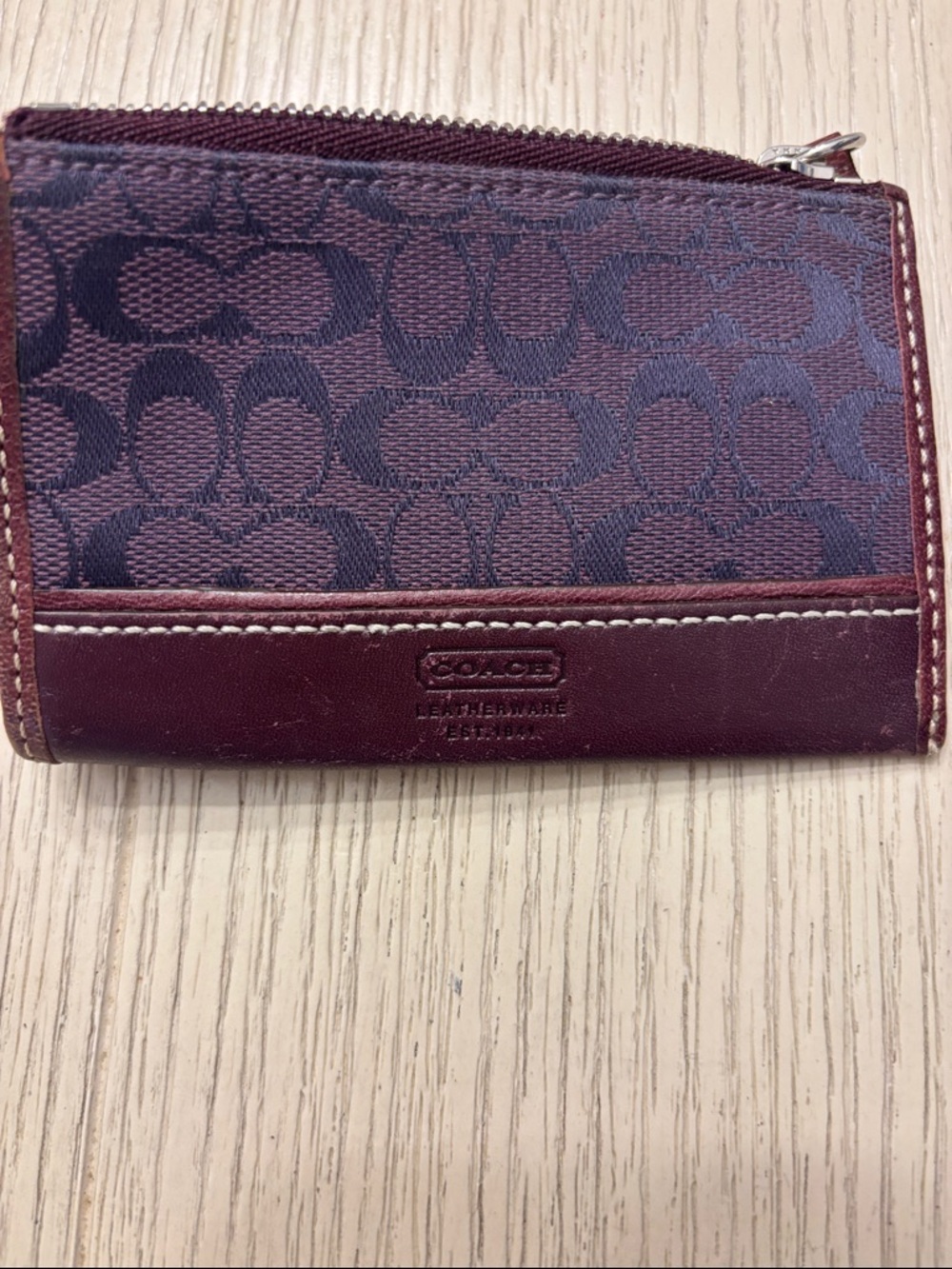 Coach Burgundy Monogram Zip Card Case